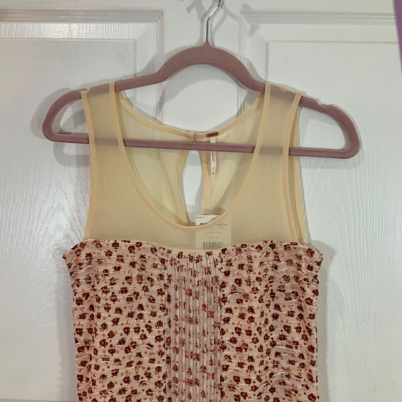 Free People Mesh Floral Ruched Sleeveless Mini Dress Size Small - Picture 2 of 7